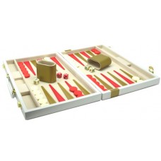 Backgammon 38 cm Wit m.gouden bies Backgammon 38 cm Wit m.gouden bies