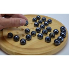 Solitair hout rond 22 cm.glazen knikkers