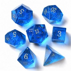 Dobbelst.Set Glas Shattered Blauw in tin doosje
