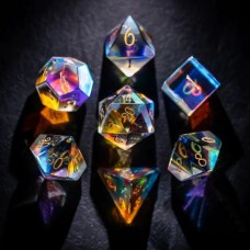 Dobbelstenenset Glas Regenboog in tin doosje