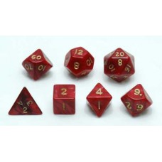 Dobbelstenen Set 7 st. Rood marmer/parelm. Dobbelstenen Set 7 st. Rood marmer/parelm.