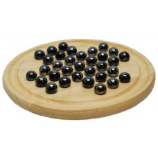 Solitair hout rond 22 cm.glazen knikkers